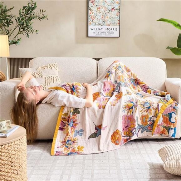 Boho Throw Blanket 100 Percent Cotton Ultra Soft Bed Quilt Farmhouse Decor Yello - Picture 4 of 7